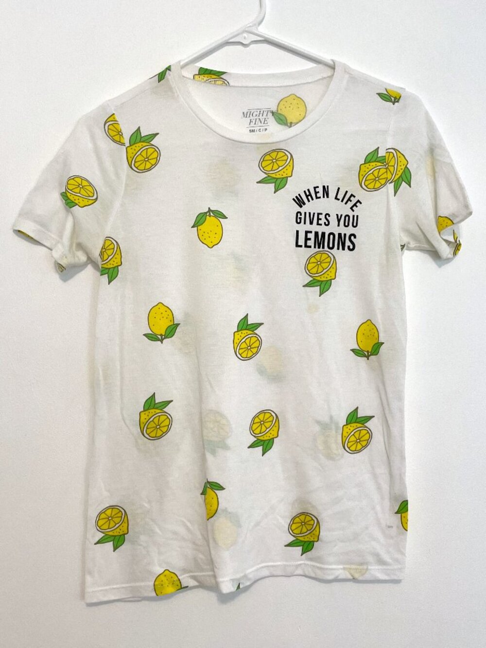 MIGHTY FINE When Life Gives You Lemons White Fruit Graphic Short Sleeve T-Shirt